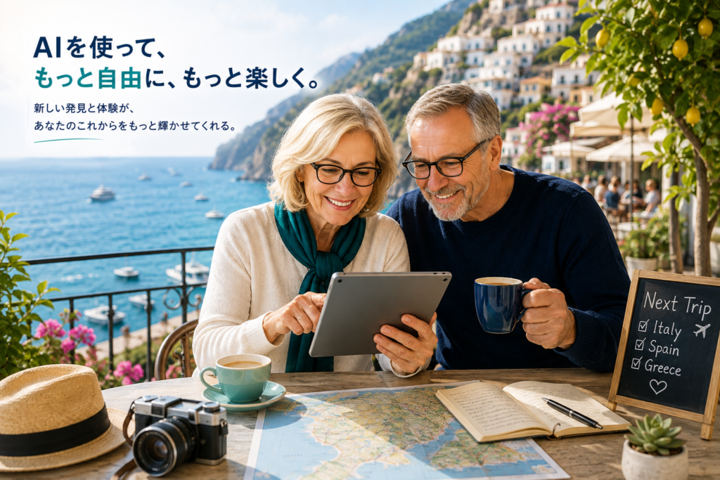 AIを活用しながら旅行を楽しむシニア夫婦